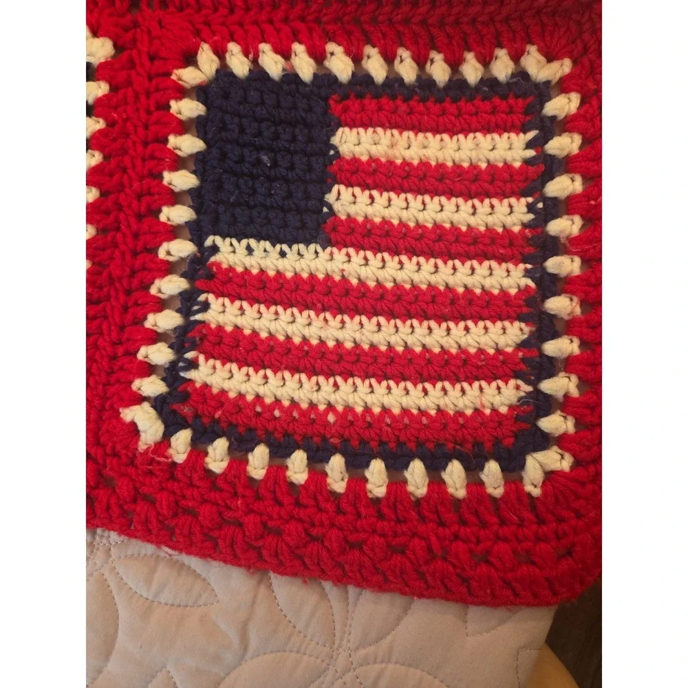 Handmade Granny Square American Flag Crochet Throw Blanket Patriotic Afghan Read